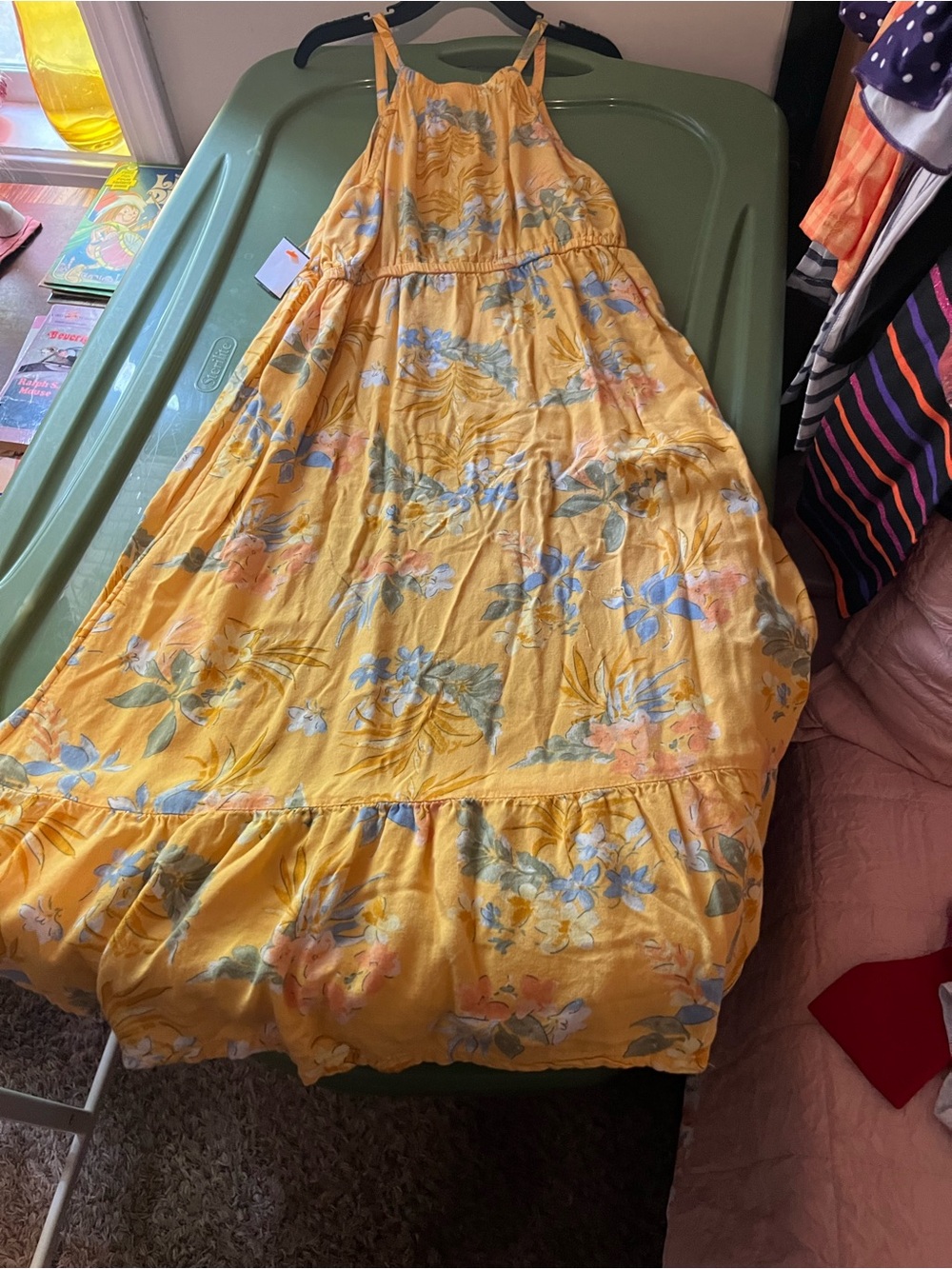 OshKosh B'gosh Yellow Floral Halter Dress with Blue and Pink Accents